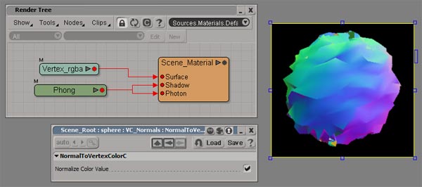 XSI Screengrab of NormalToVertexColor Operator applied.
